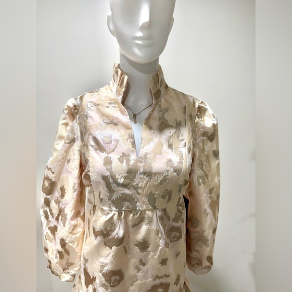 NWT Tuckernuck Palmerston Dress XXS Champagne Gold Fil Coupé Tiered Midi Party - Picture 6 of 11